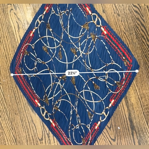 Pleated Navy Red Equestrian Rope Chain Neck Scarf Diamond Shape 35 Diagonal Luxe - Picture 8 of 9